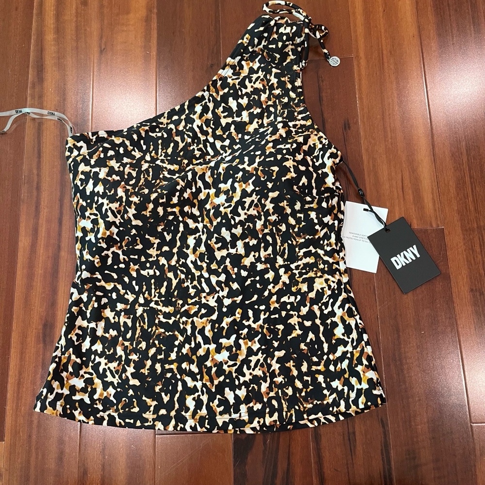 DKNY Tankini Swim Top Animal Print One Shoulder Padded New NWT Size Medium
